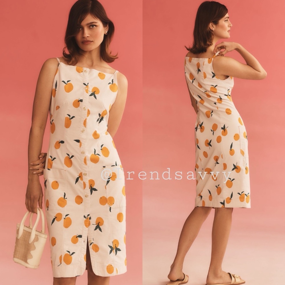 Anthropologie Maeve Colette Orange Print Midi Dress Sleeveless Size M NWT Summer